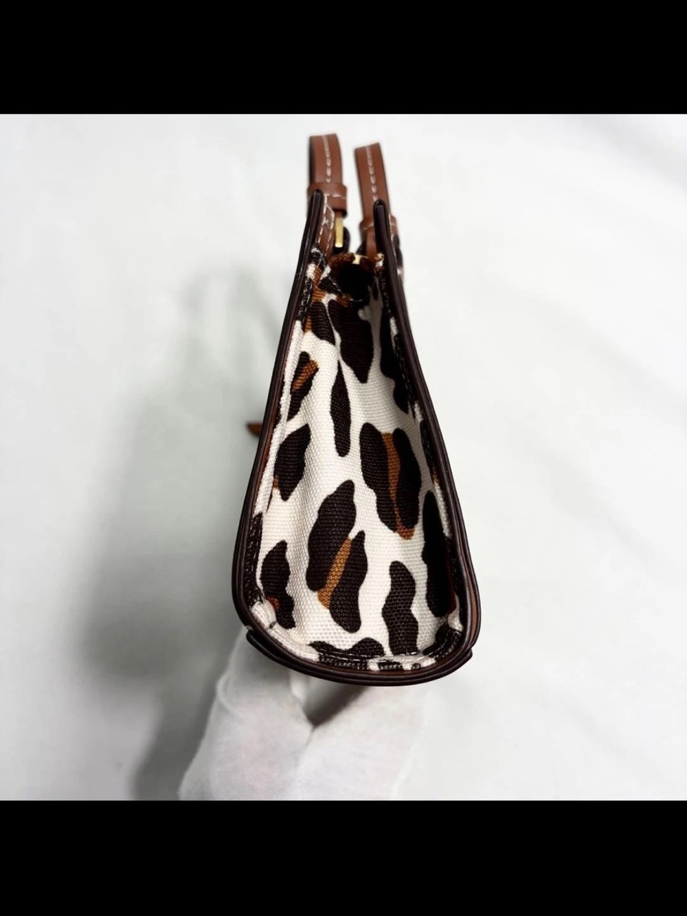 Tory Burch Brown and White Leopard-Print Canvas Satchel - Picture 6 of 15